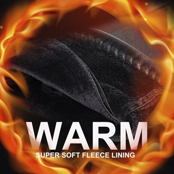 Women's Black Winter Leather Touch Screen Wool Lined Windproof Warm Dress Gloves - Picture 6 of 7